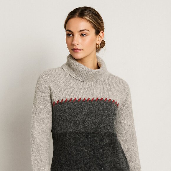 Woolrich Gray Two-Tone Sweater Size M Wool Mohair Blend Cozy Winter Knit - Picture 2 of 15